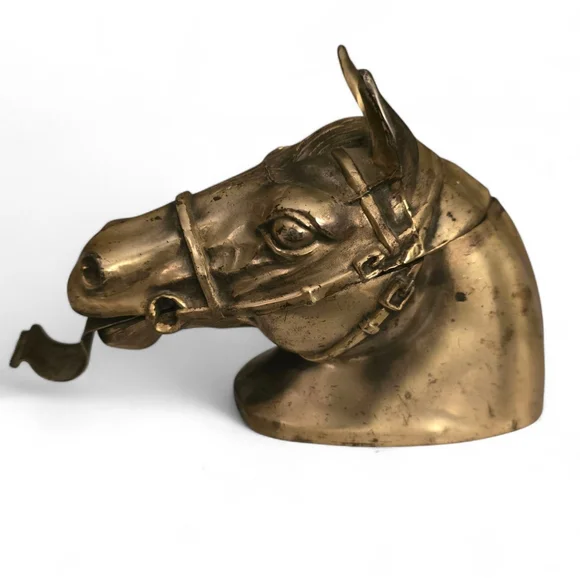 Vintage Brass Horse Head Tape Dispenser | Ted Arnold Ltd. | Equestrian Desk - Picture 2 of 7